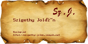Szigethy Jolán névjegykártya