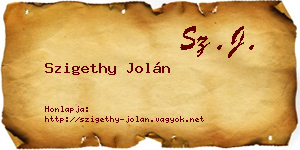 Szigethy Jolán névjegykártya